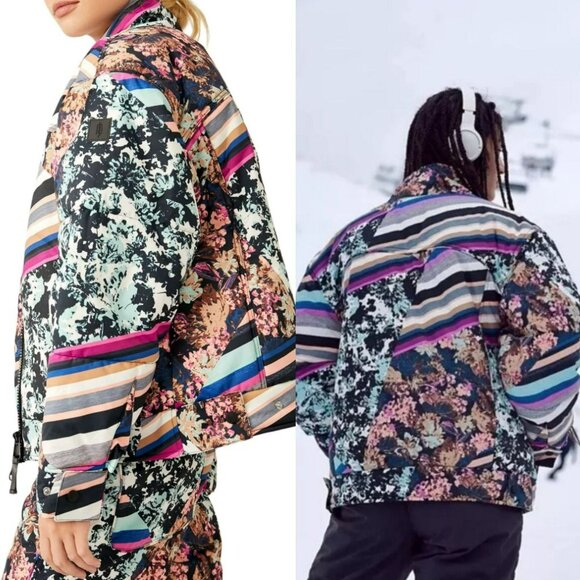 Free People Movement Bunny Slope Ski Jacket Colorful Stripe Floral Puffer Pink - Picture 4 of 16